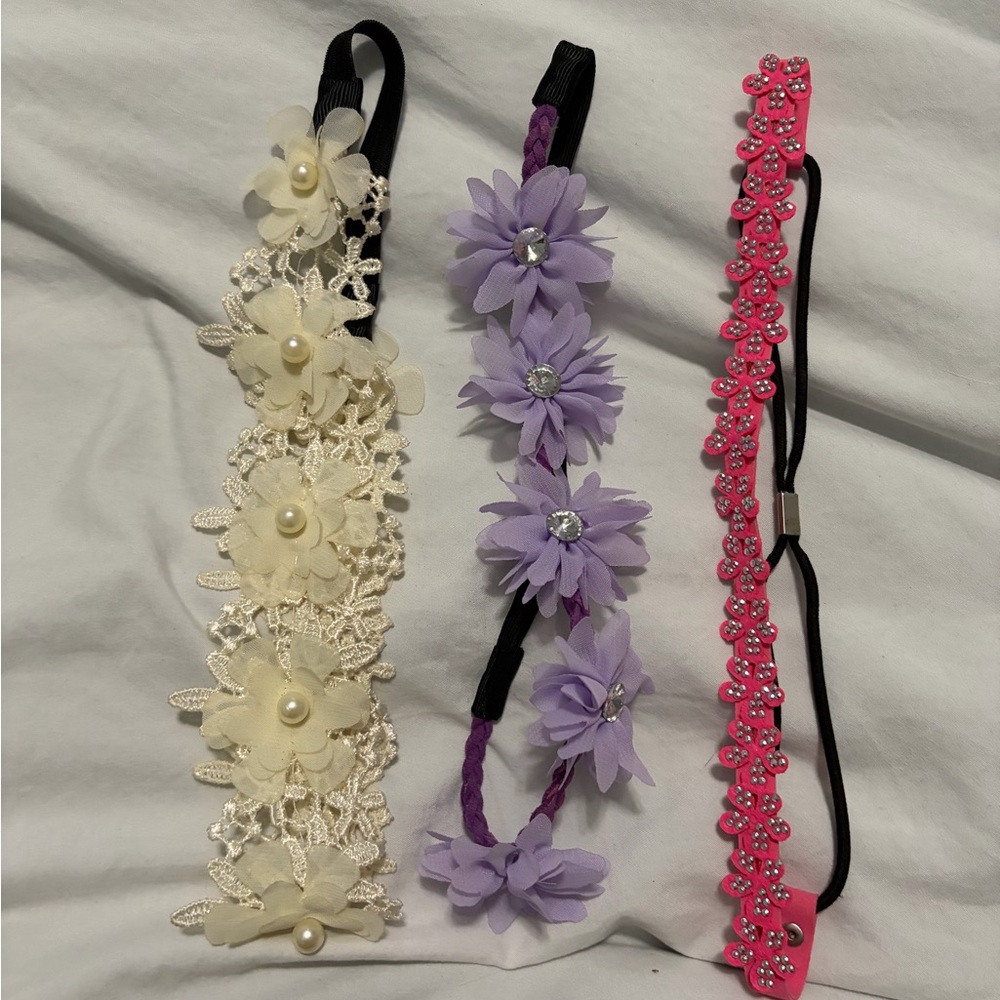 Floral Headband Set in Cream, Purple, and Pink